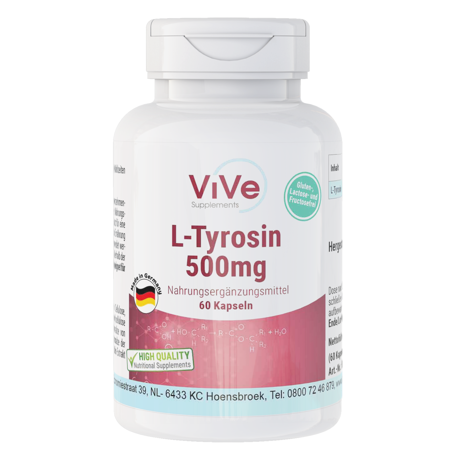 L-Tyrosin 1500mg Tagesdosis | 60 Kapseln | Vive Supplements