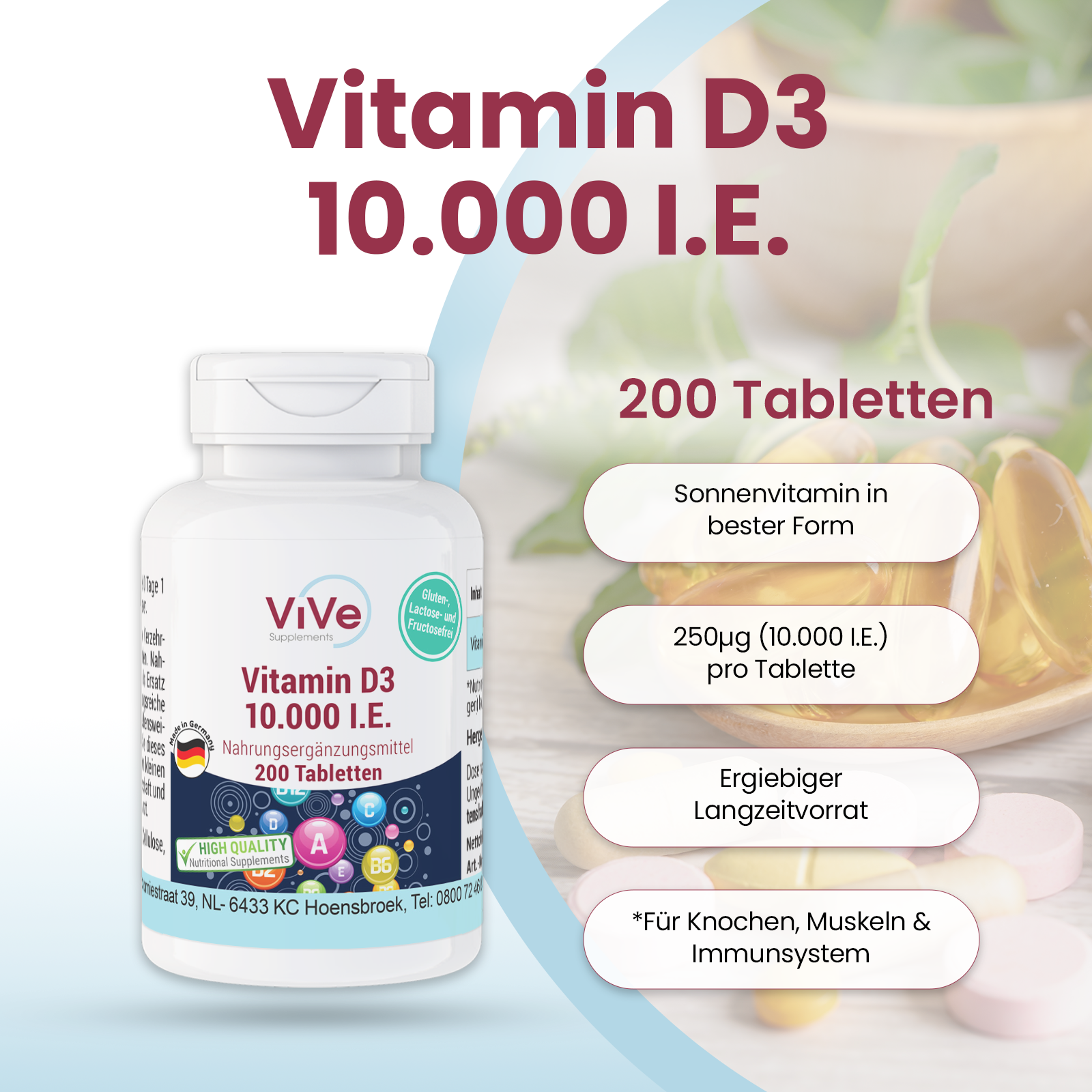Vitamina D3 10.000 U.I. - 200 compresse | Vive Supplements