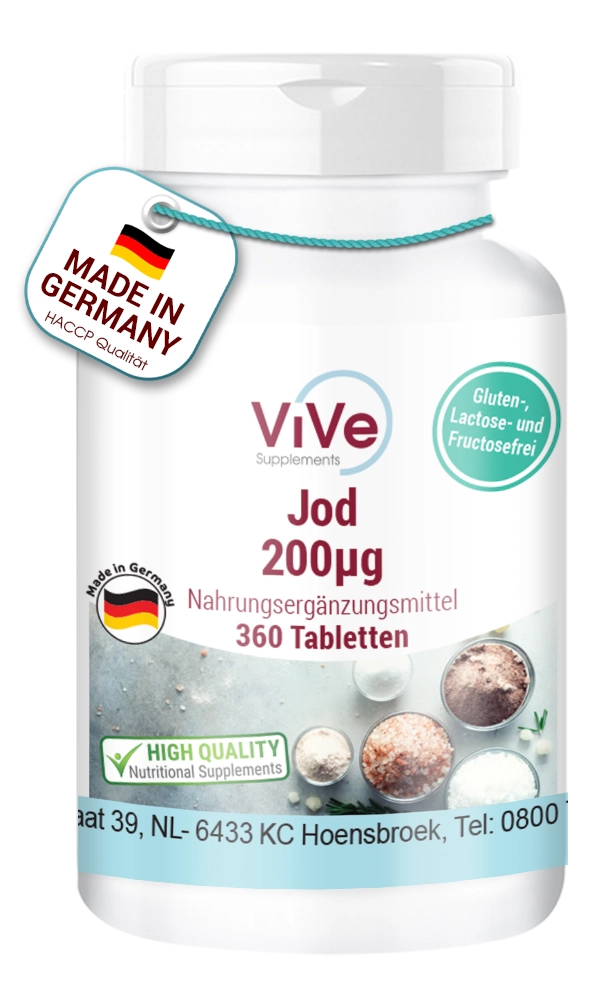 Jod 200μg 360 Tabletten - Schluckfreundlich - 133 % tägliche Bedarfsabdeckung | Vive Supplements