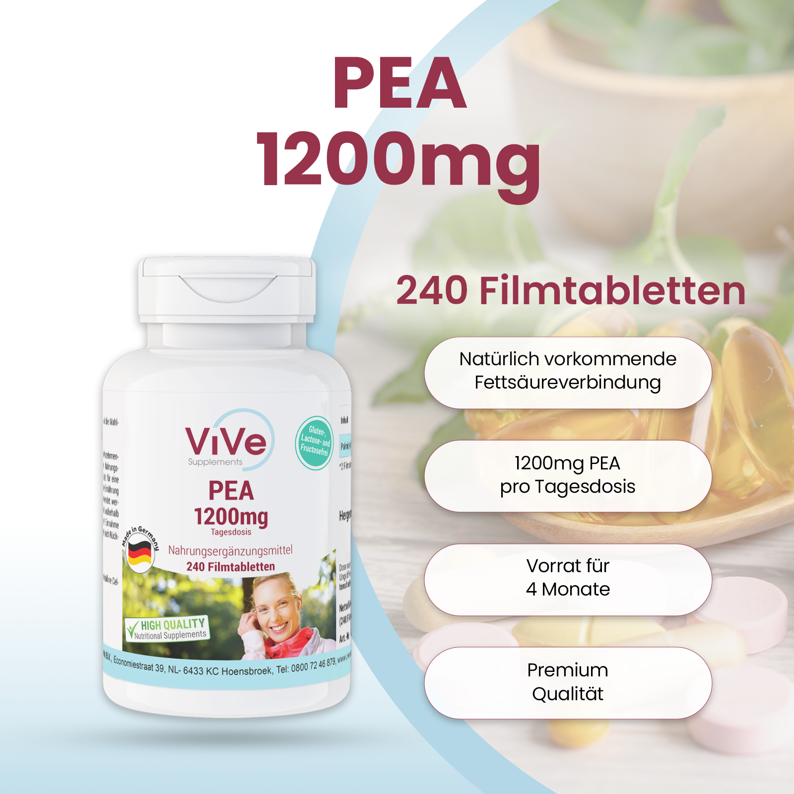 PEA 1200mg - 240 Film-Coated Tablets | Vive Supplements