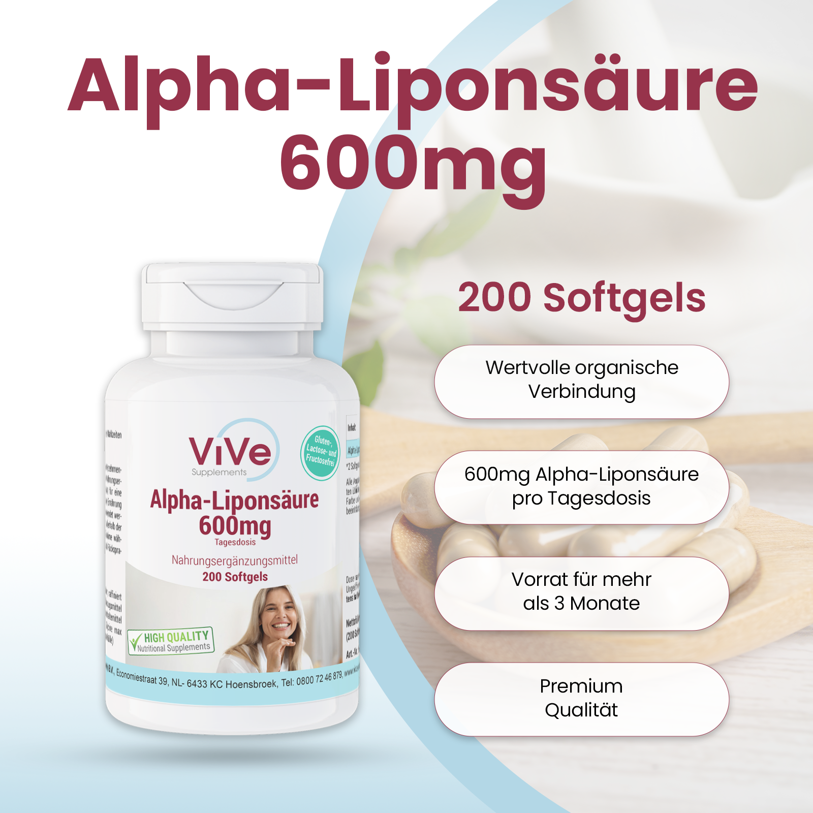 Alpha-Lipoic Acid 600mg - 200 Softgels | Vive Supplements
