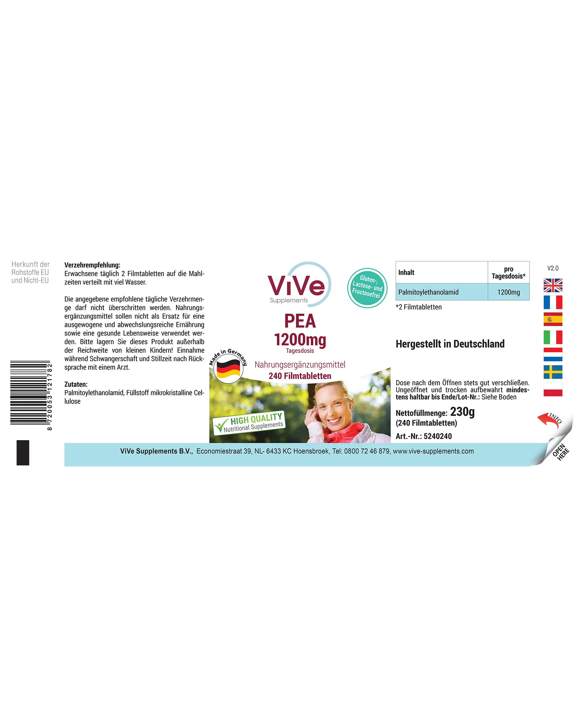 PEA 1200mg - 240 Filmtabletten | Vive Supplements