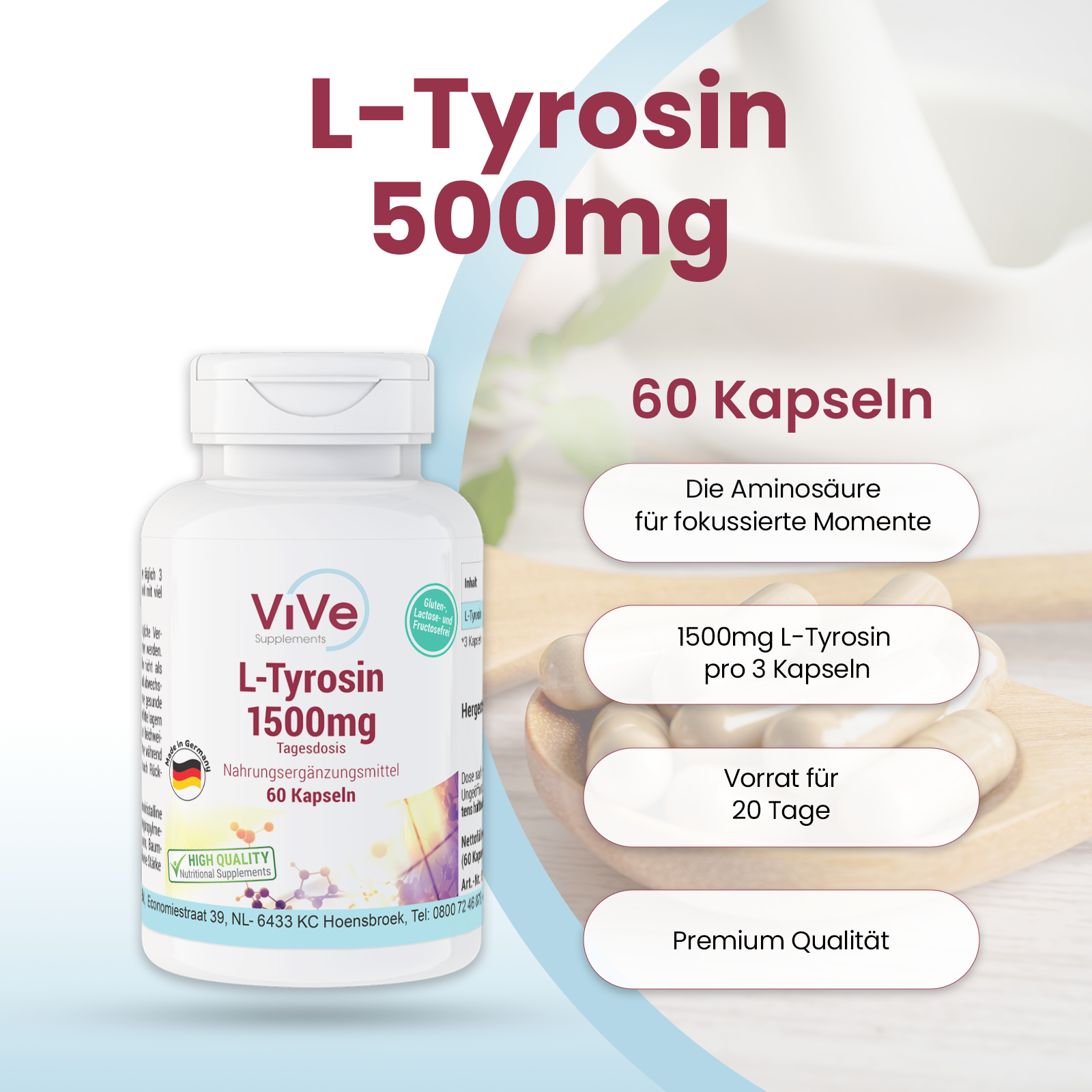 L-Tirosina 1500mg - 60 capsule | Vive Supplements