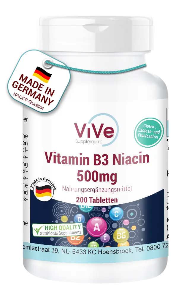 Vitamina B3 Niacina 500mg - 200 Compresse | Vive Supplements