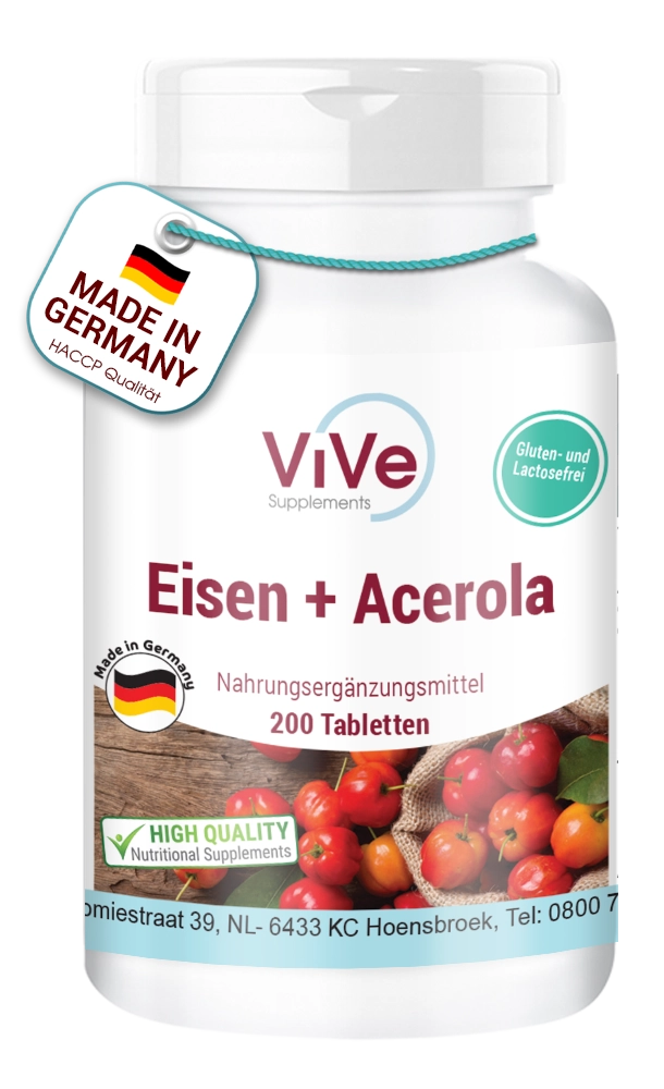 Eisen + Acerola (Vitamin C) 200 Tabletten - Schluckfreundlich | Vive Supplements