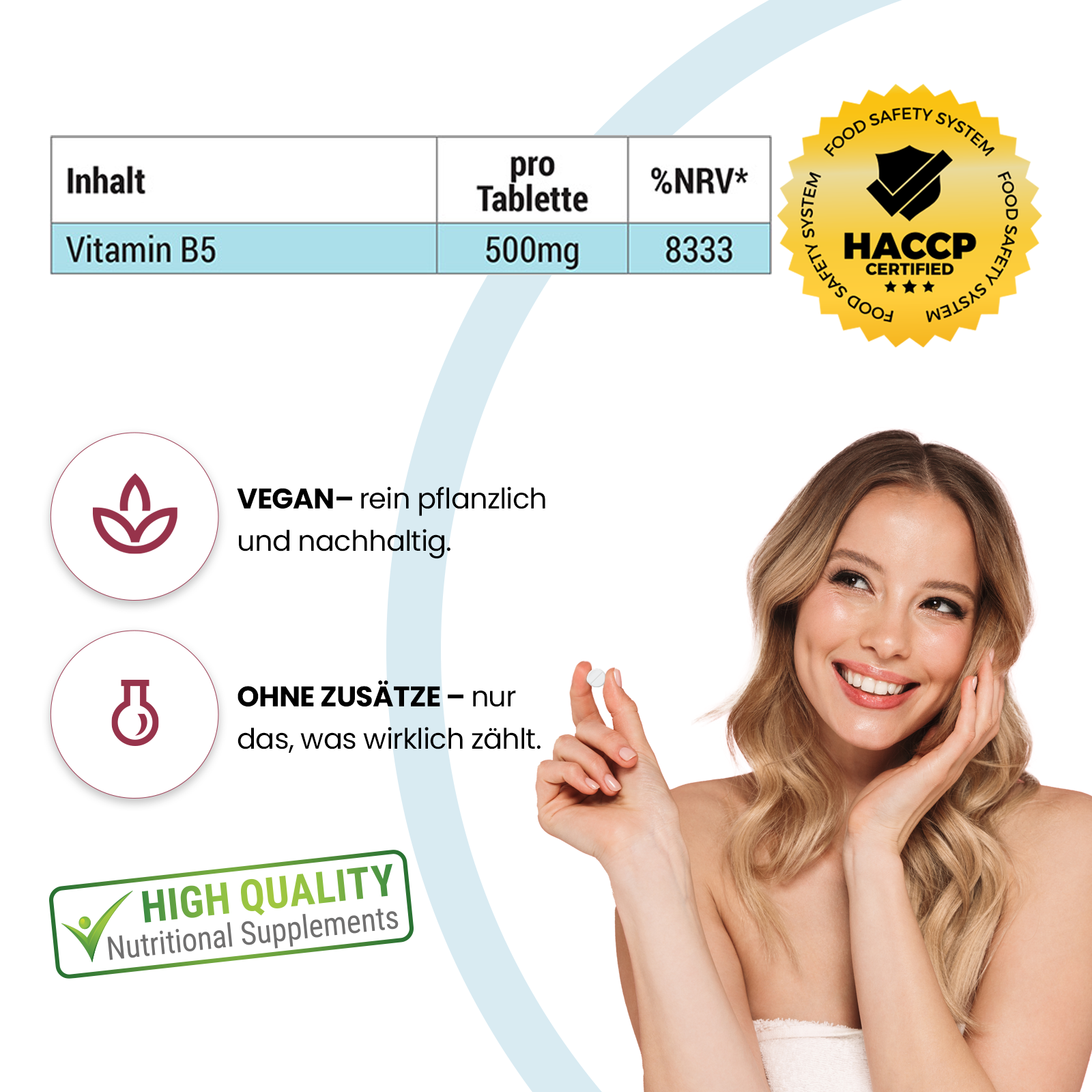 Vitamina B5 500mg - 200 compresse | Vive Supplements