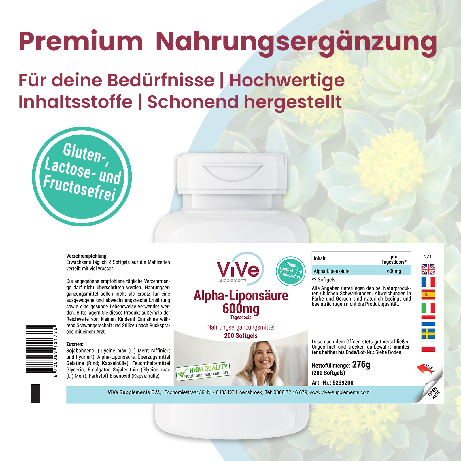 Alpha-Liponsäure 600mg - 200 Softgels | Vive Supplements