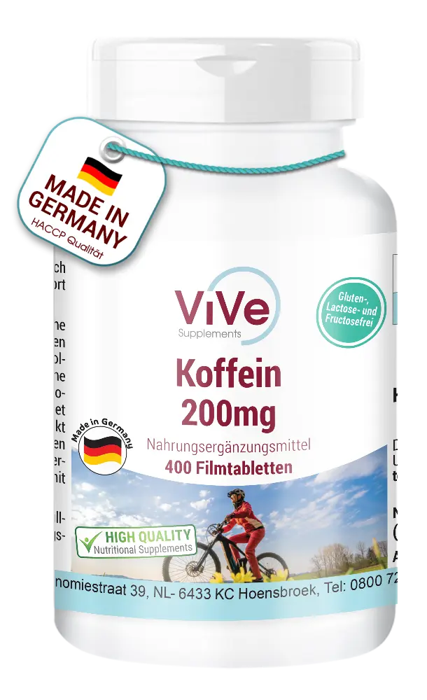 Koffein 200mg - 400 Filmtabletten - schluckfreundlich | Vive Supplements