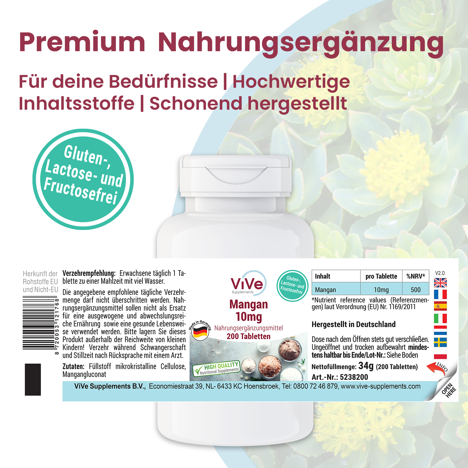 Mangan 10mg - 200 Tabletten | Vive Supplements