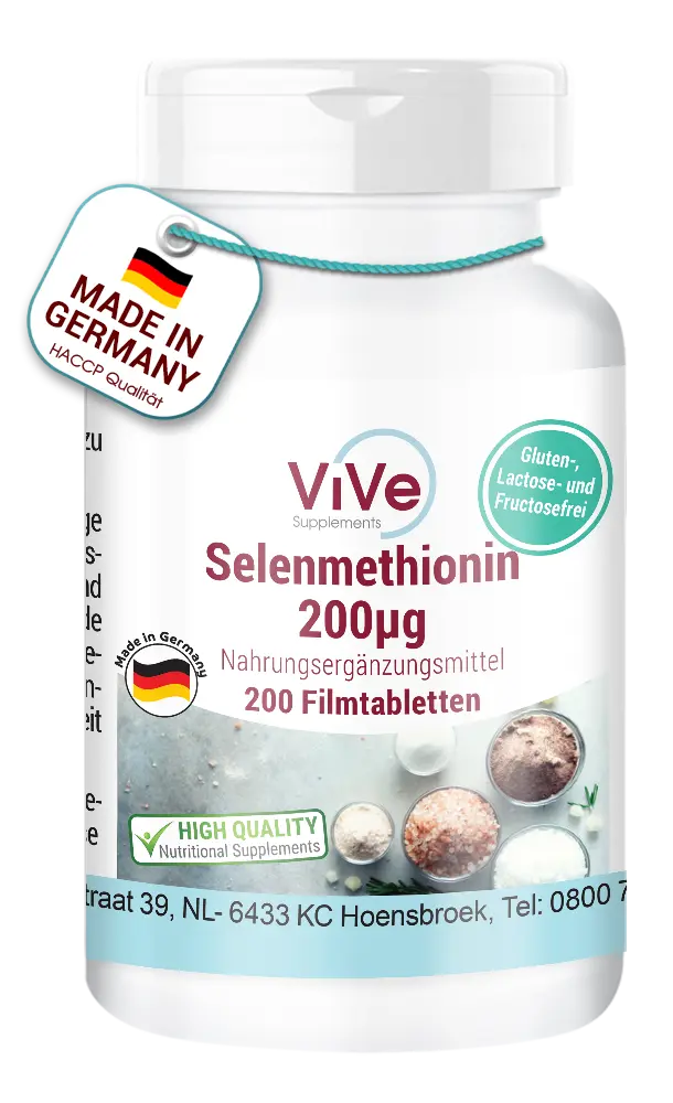 Selenmethionin 200μg - 200 Filmtabletten - schluckfreundlich | Vive Supplements