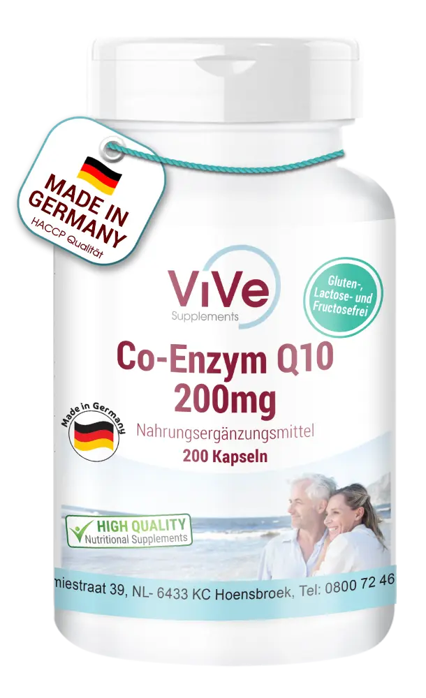 Co-Enzym Q10 200mg - 200 Kapseln - schluckfreundlich - Ubichinon - vegan | Vive Supplements