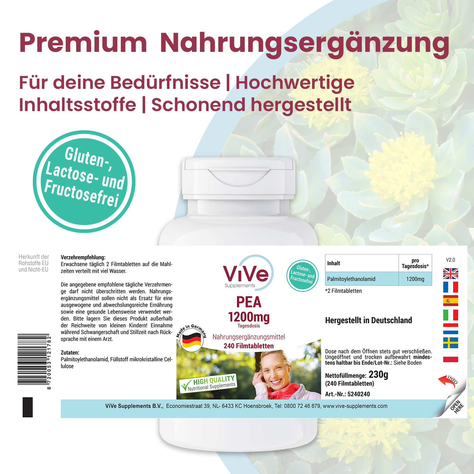 PEA 1200mg - 240 compresse rivestite con film | Vive Supplements
