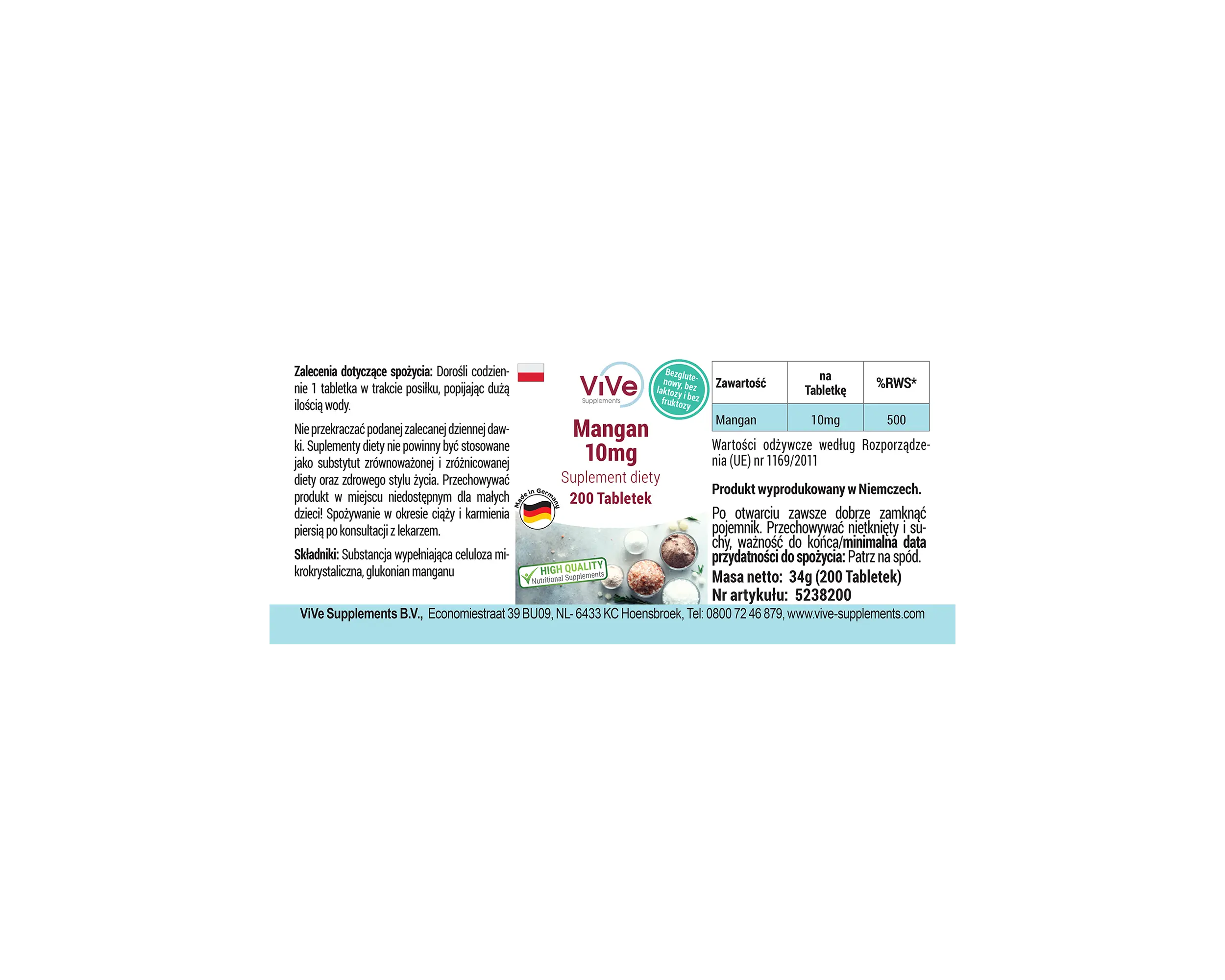 Mangan 10mg - 200 Tabletten | Vive Supplements