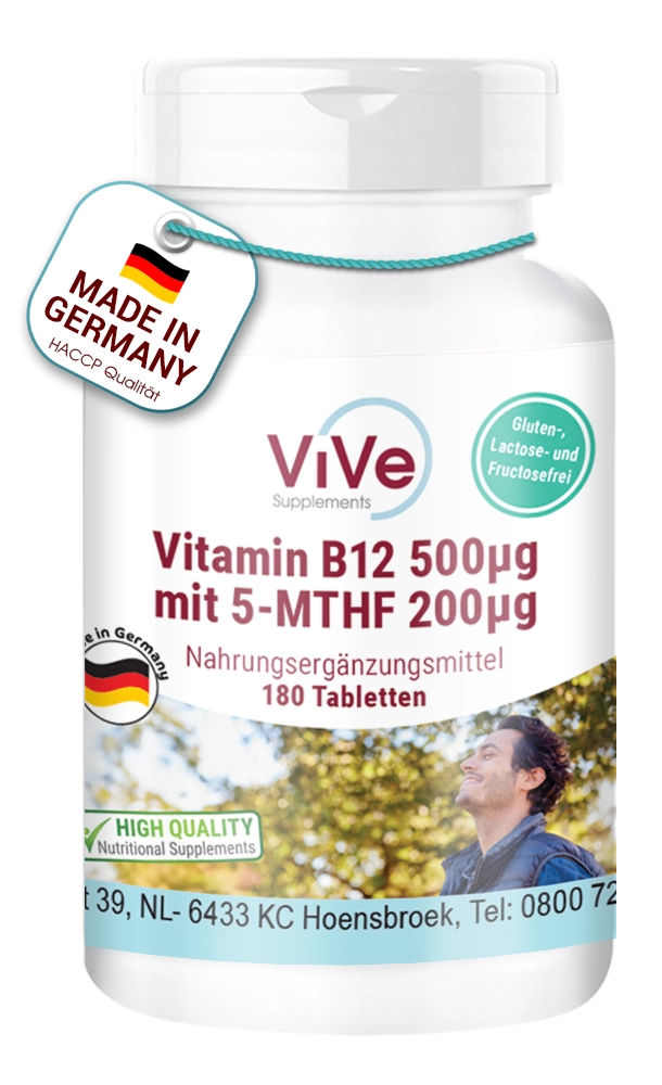 Vitamin B12 500 µg mit 5-MTHF 200 µg- 180 Tabletten | Vive Supplements Vitamin B12 500 µg mit 5-MTHF 200 µg- 180 Tabletten | Vive Supplements