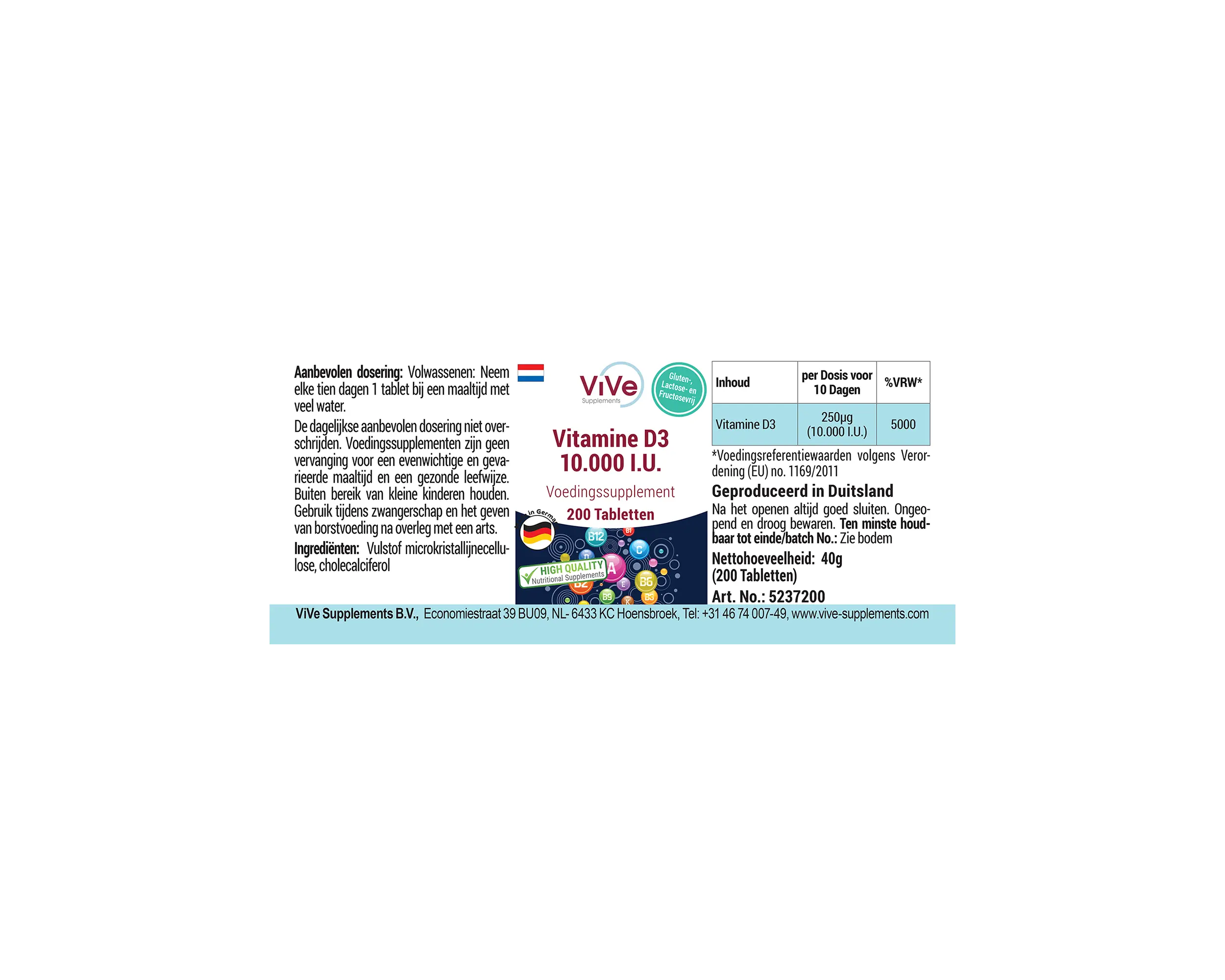 Vitamin D3 10.000 I.E. - 200 Tabletten | Vive Supplements